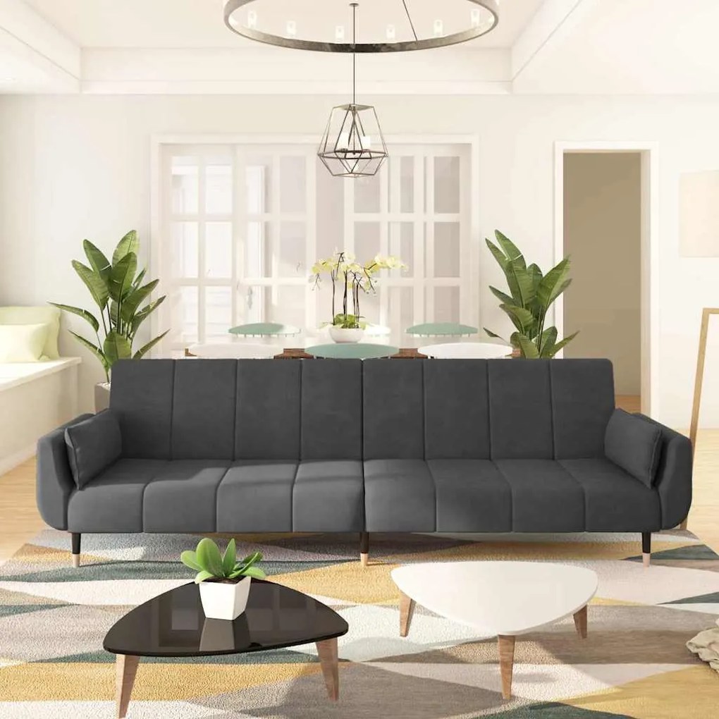 vidaXL Sofá-cama 2 lugares com duas almofadas veludo cinzento-escuro