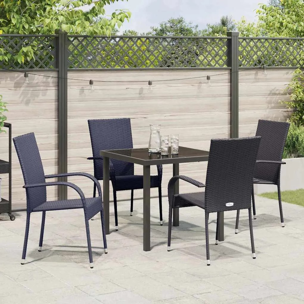 Conjunto de Jantar para Jardim 5 pcs Preto Rattan de PE