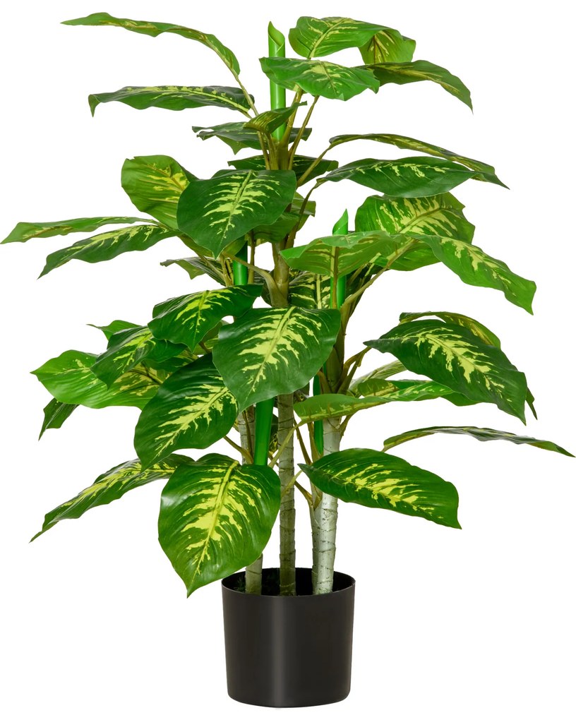 HOMCOM Planta Artificial Aglaonema Planta Sintética de 95cm com 42 Folhas e Vaso de Cimento Decoração para Casa e Exterior Verde