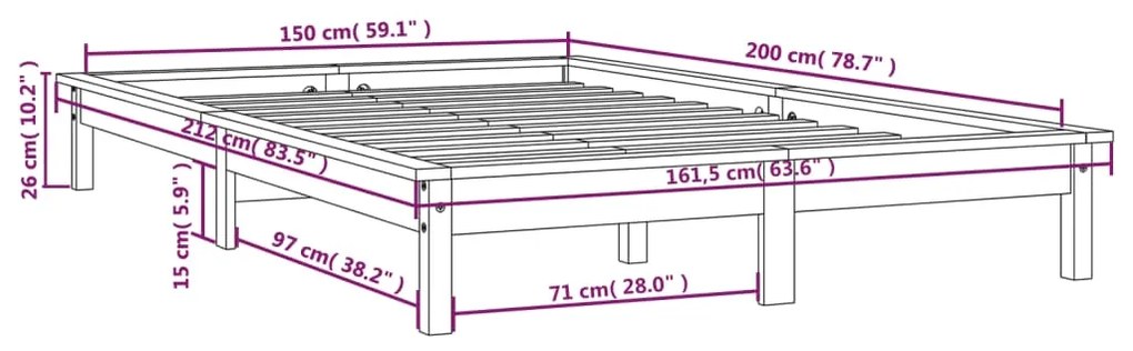 Estrutura de cama king size 150x200 cm pinho maciço cinzento