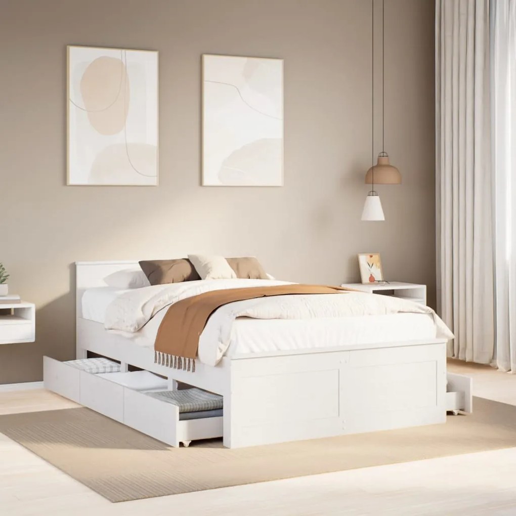 vidaXL Cama sem colchão com cabeceira 120x200 cm pinho maciço branco