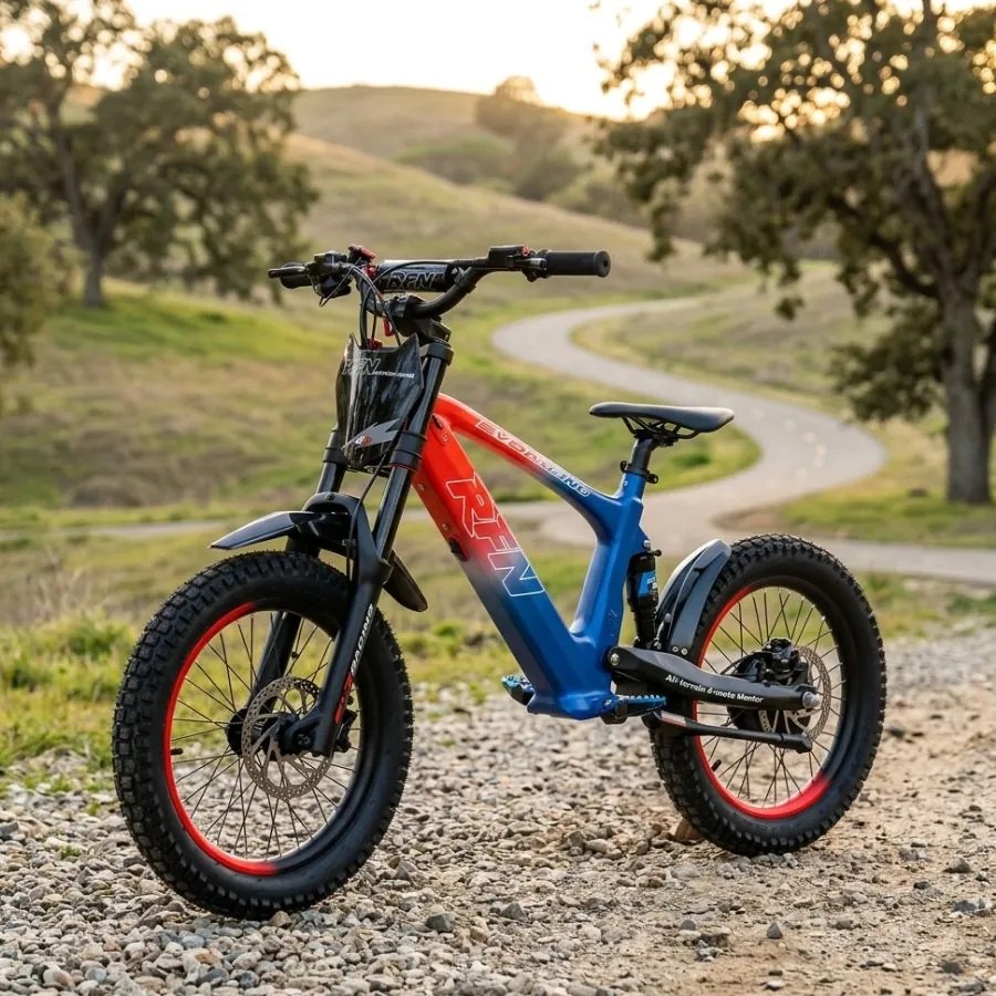 Bicicleta elétrica infantil 500W Roan RXF Evo Racing 18" Azul e Vermelha