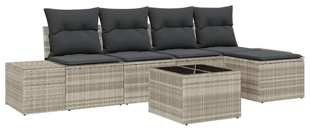 Sofa de Jardim de 6 Peças com Almofadas em Rattan Sintético Cinza