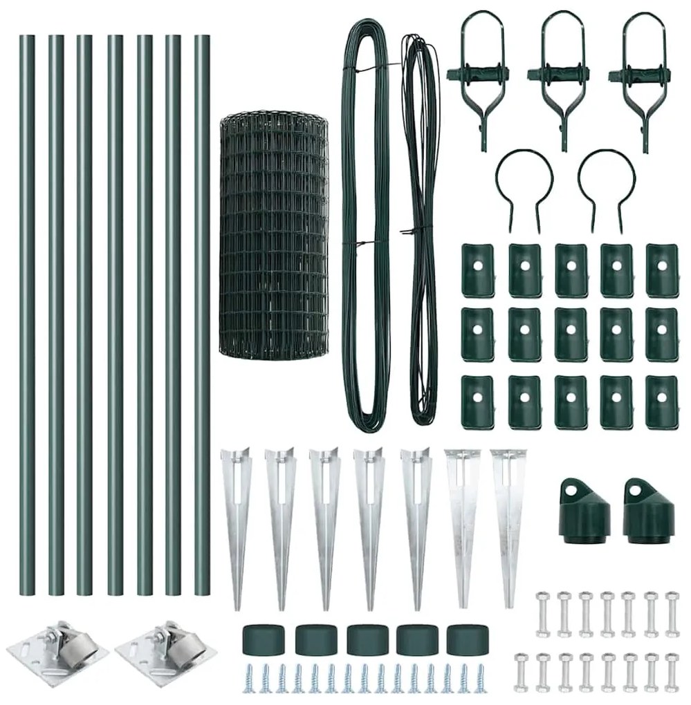 Cerca Euro com 7 postes espigados 0,8x10 m, aço galvanizado verde.