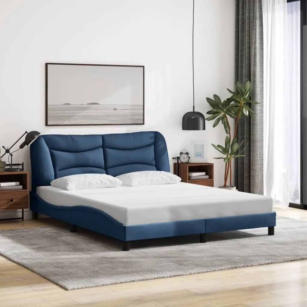 Estrutura de cama sem colchão 160x200 cm tecido azul