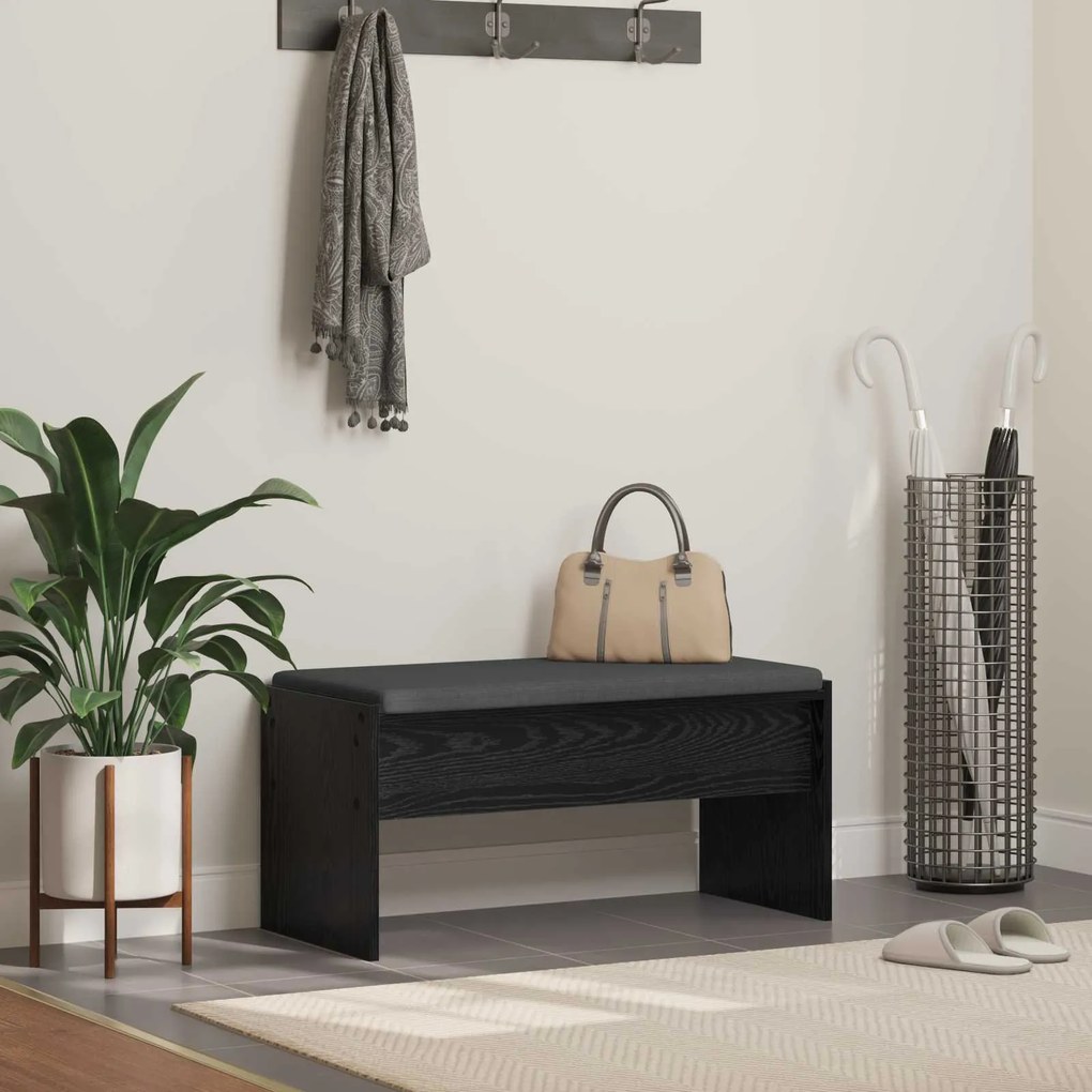 vidaXL Banco de Hall com almofada Carvalho Preto 80 x 38 x 46 cm