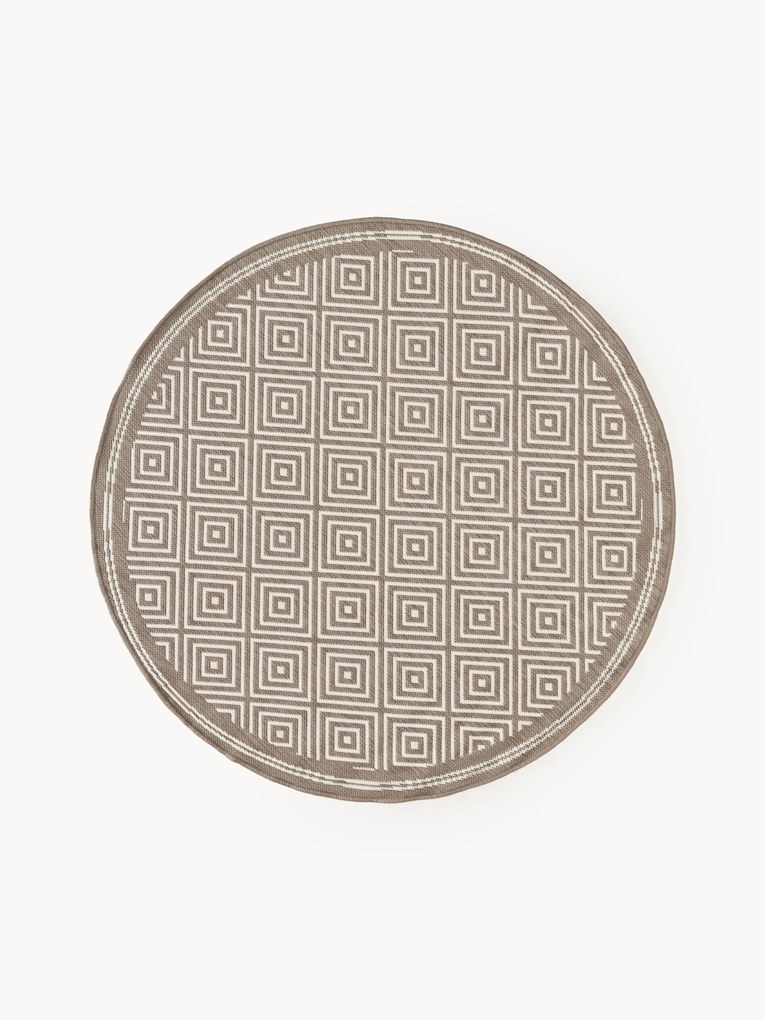 Tapete redondo reversível para interior e exterior com padrão de losangos Reddy