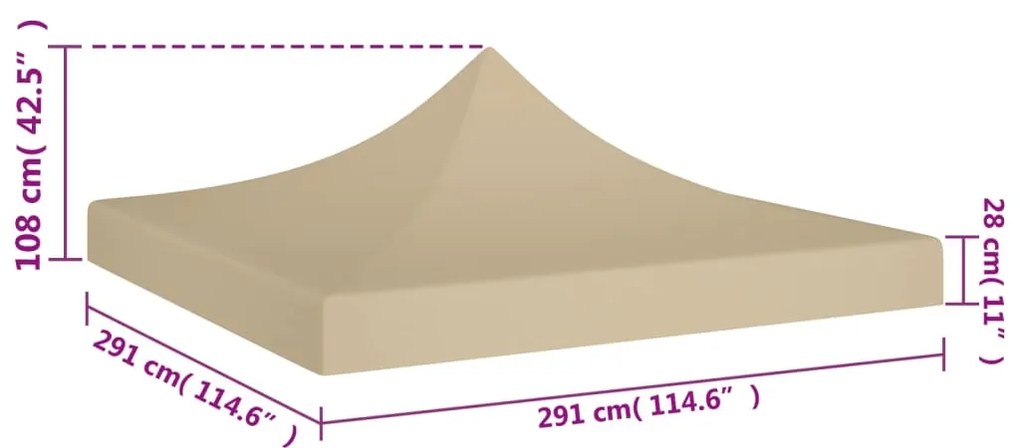 Teto para tenda de festas 3x3 m 270 g/m² bege