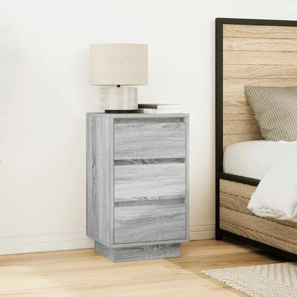 Mesa de cabeceira com luzes LED 38x34x65 cm cinzento-sonoma