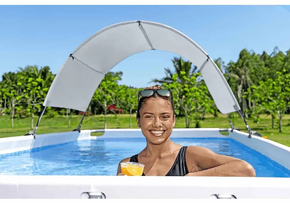 Toldo para piscina acima do solo branco