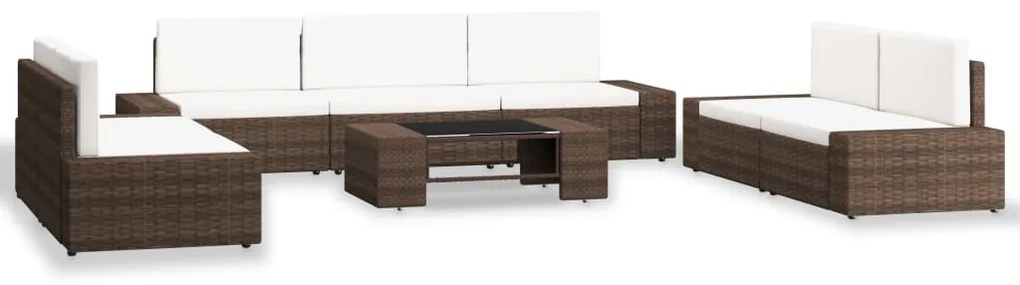 vidaXL 8 pcs conjunto lounge para jardim vime PE castanho