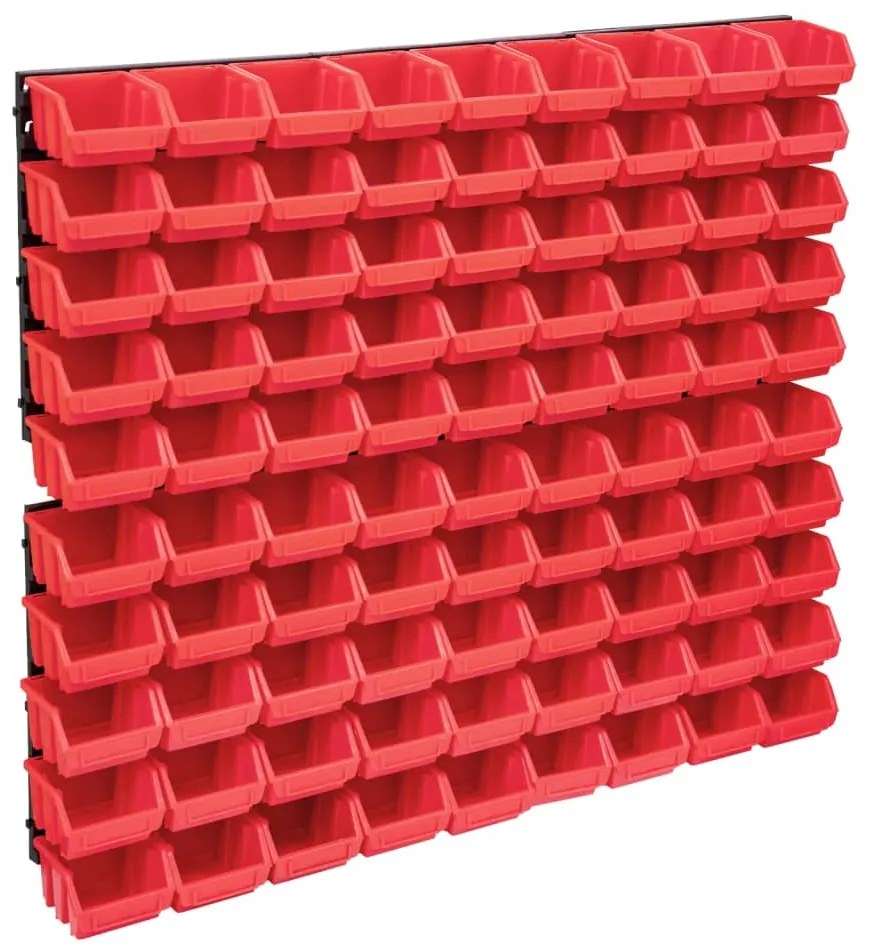 vidaXL 96 pcs Kit caixas arrumação com painéis parede vermelho e preto