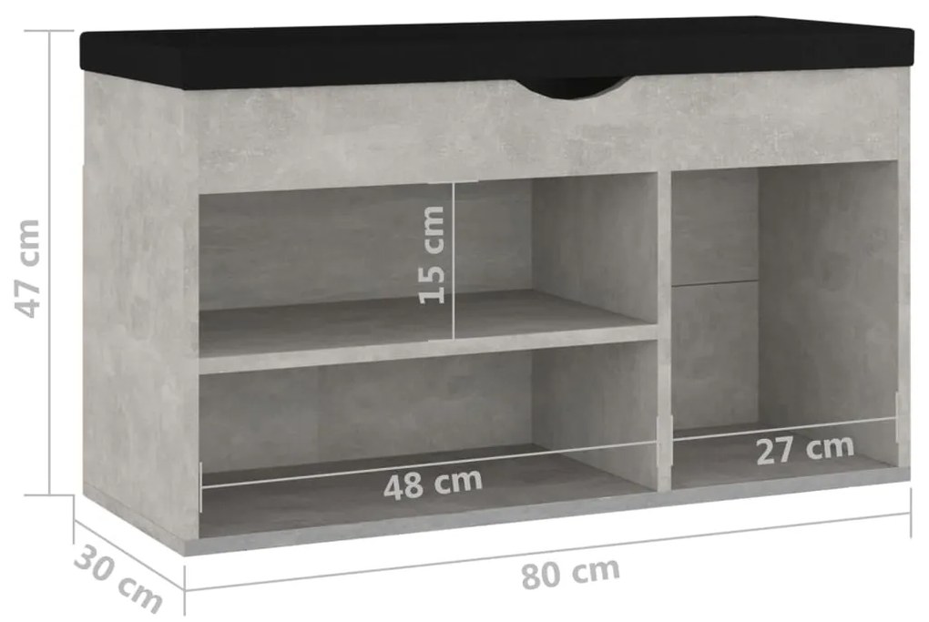 Banco sapateira + almofadão 80x30x47cm contrap. cinza cimento