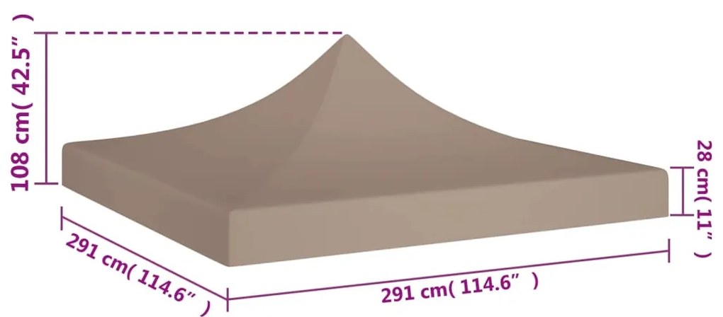 Teto para tenda de festas 3x3 m 270 g/m² cinzento-acastanhado