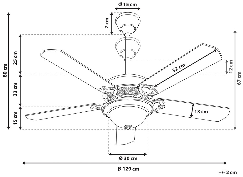 Ventoinha de teto dourada com luz LED BEGEJ Beliani
