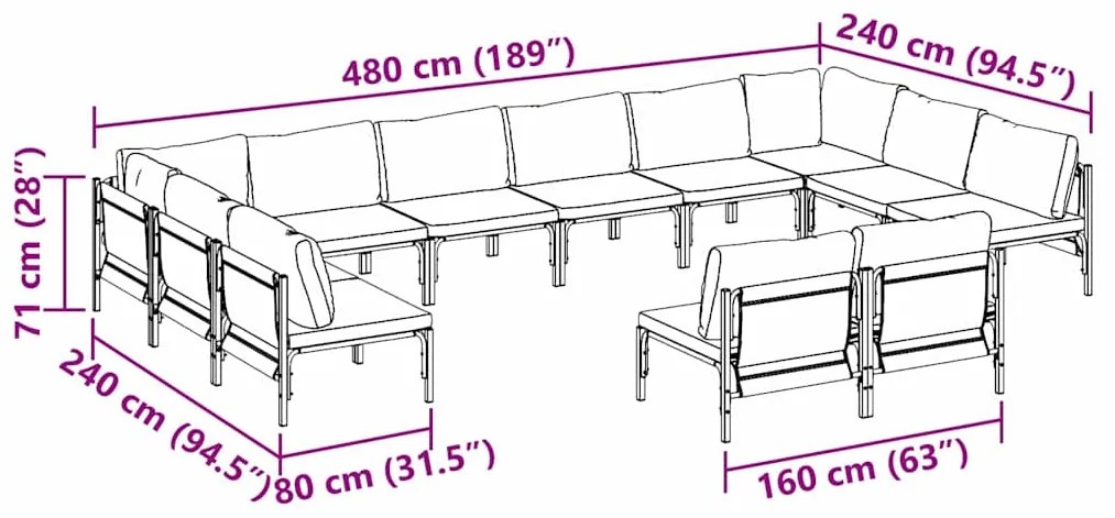 Conjunto de Sofá de Jardim 12 pcs Antracite Aço