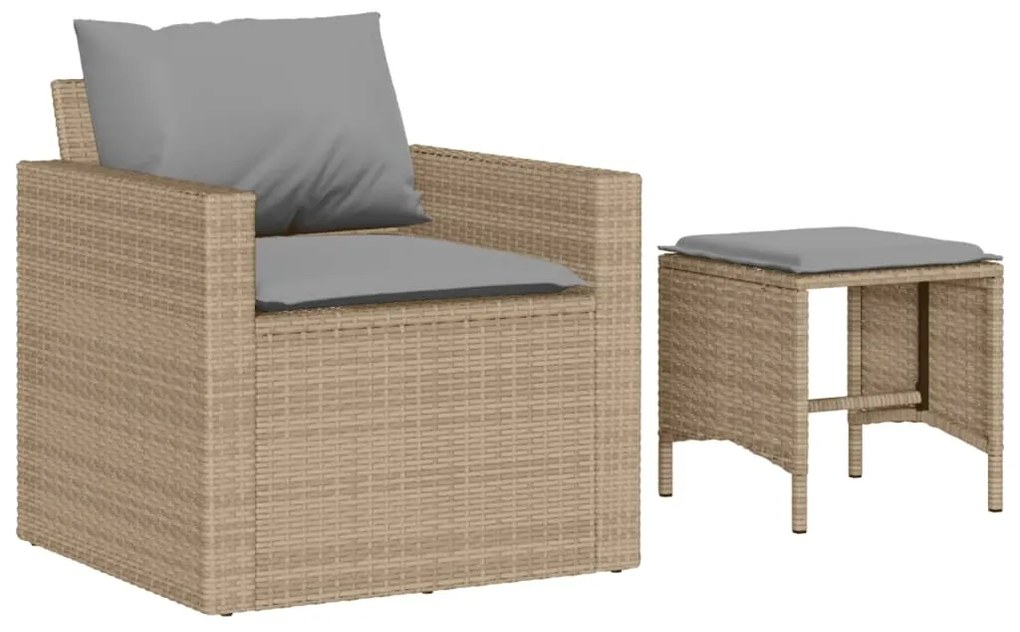 4 pcs conjunto de sofás para jardim c/ almofadões vime PE bege