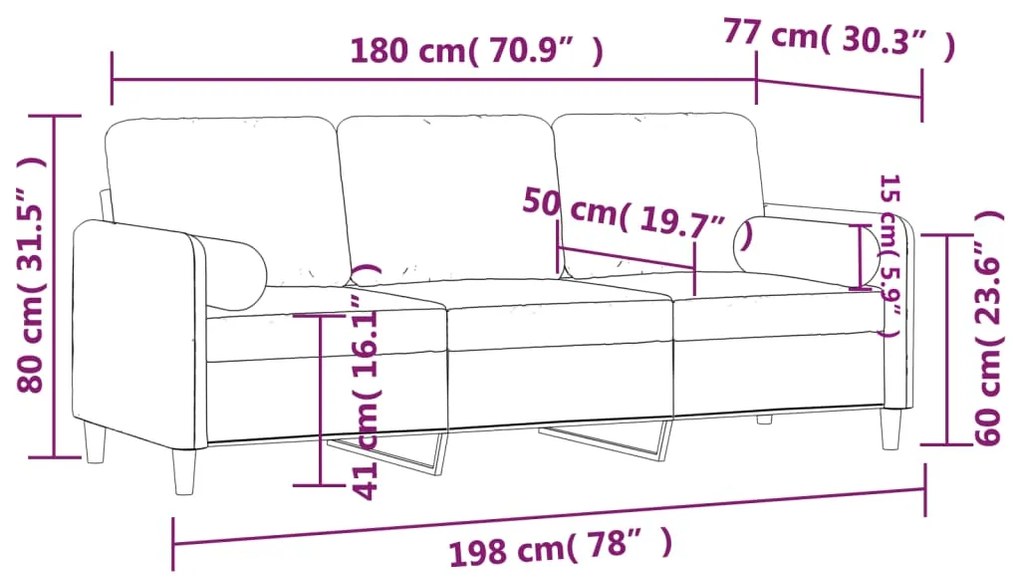 Sofá 3 lugares c/ almofadas decorativas 180 cm veludo castanho