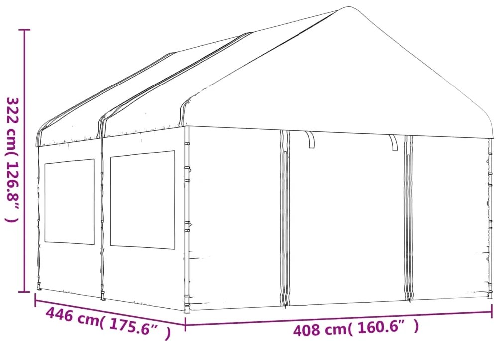 Gazebo com telhado 4,46x4,08x3,22 m polietileno branco