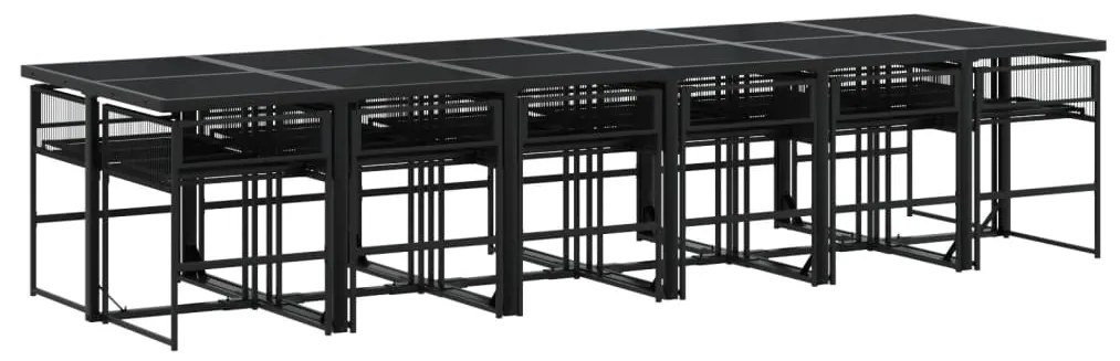 13 pcs conjunto de jantar p/jardim com almofadões vime PE preto