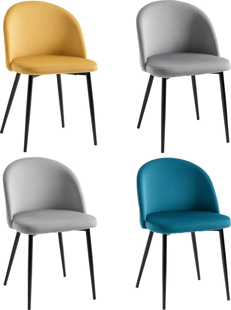 Conjunto de 4 cadeiras de sala de jantar (MESA NÃO INCLUIDA), cadeiras estofadas em veludo com pés cónicos em metal, multicoloridas