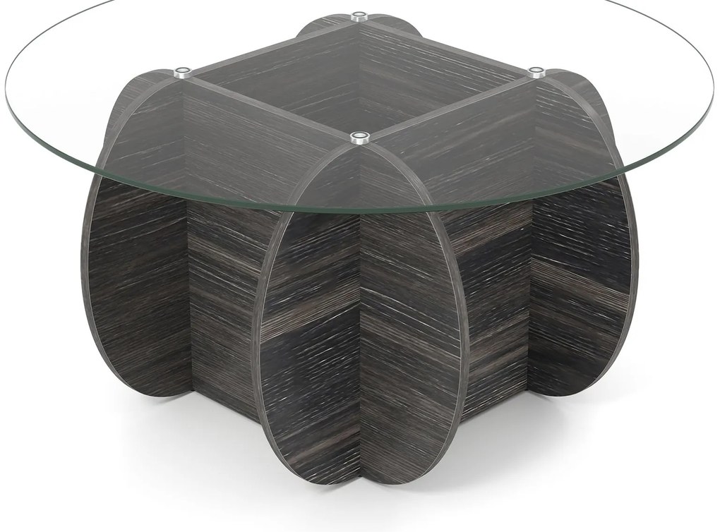 Mesa de centro oval com 2 níveis e prateleira de armazenamento - cinza