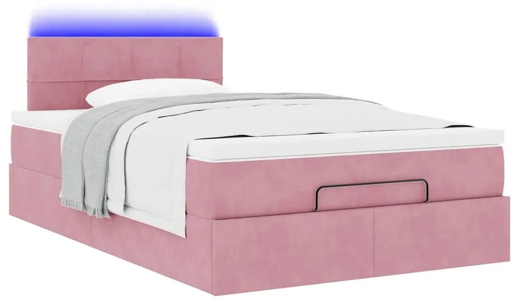 Estrutura de cama otomana com colchão 120x200 cm veludo rosa