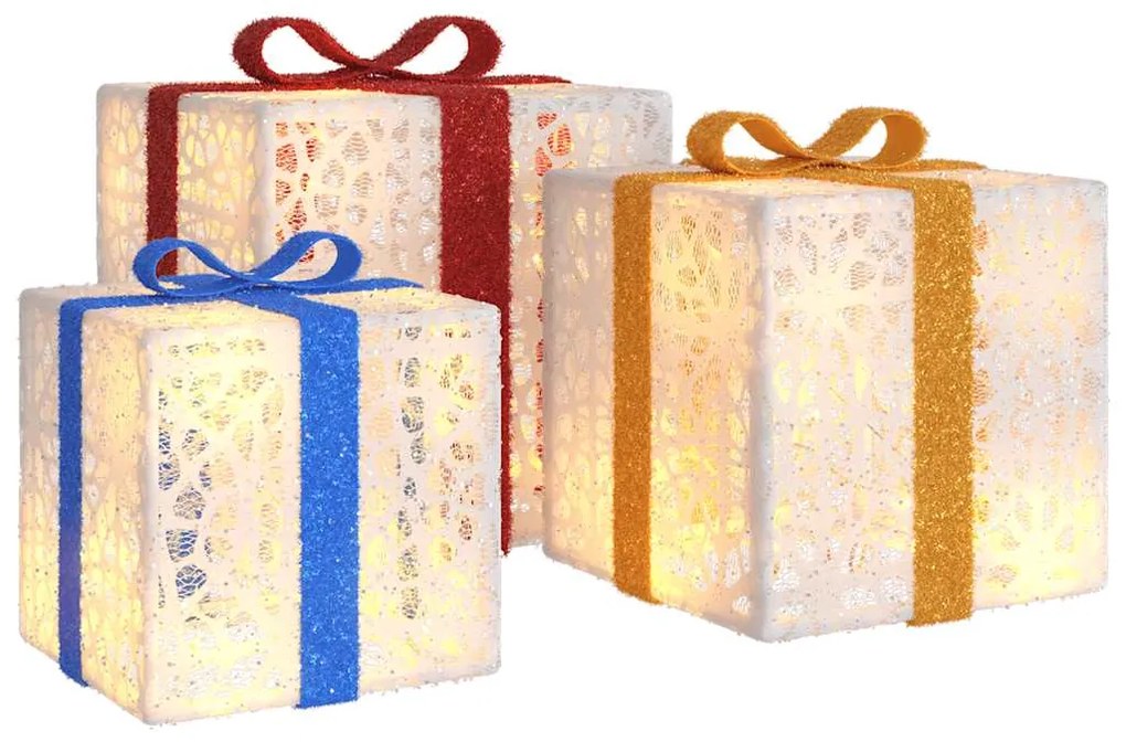 Presentes de Natal iluminados 3 pcs 64 luzes LED branco quente