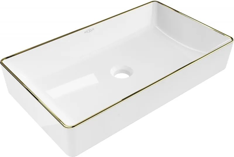 Mexen Nadia lavatório de mesa 62 x 35 cm, branco/dourado borda - 21616005