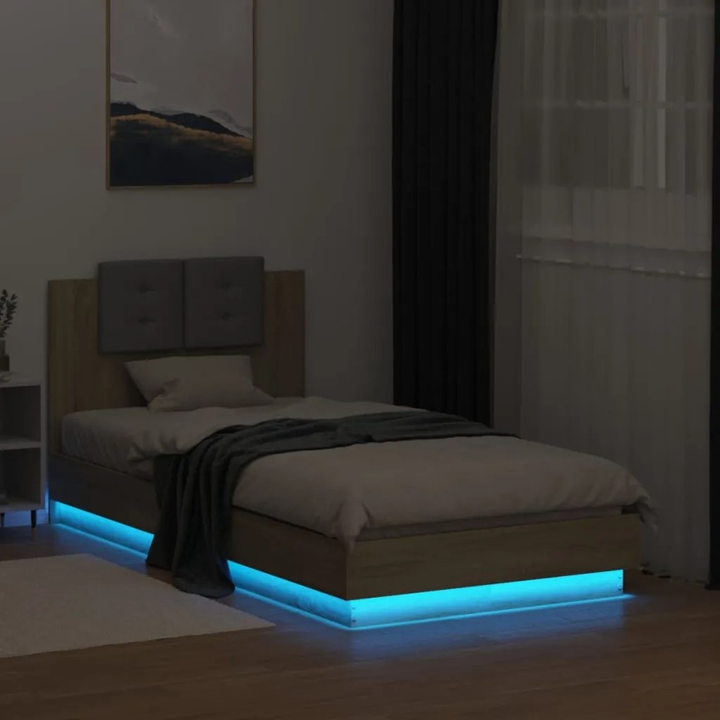 Estrutura cama c/ cabeceira/luzes LED 90x190 cm carvalho sonoma