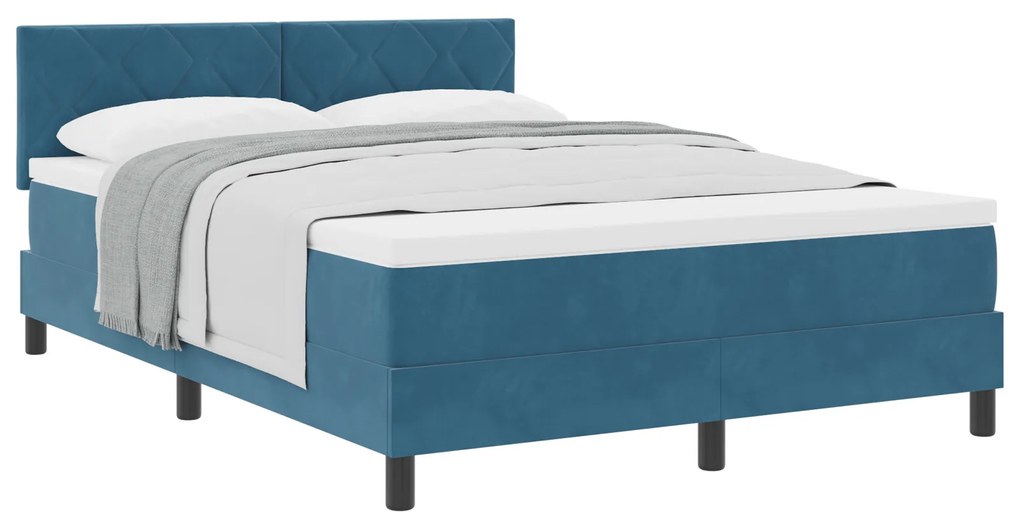 Cama Box Spring com Colchão Azul Escuro 160x200 cm Veludo