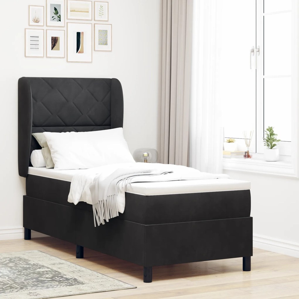 Cama Box Spring vidaXL com Colchão Preto 80x200 cm Veludo
