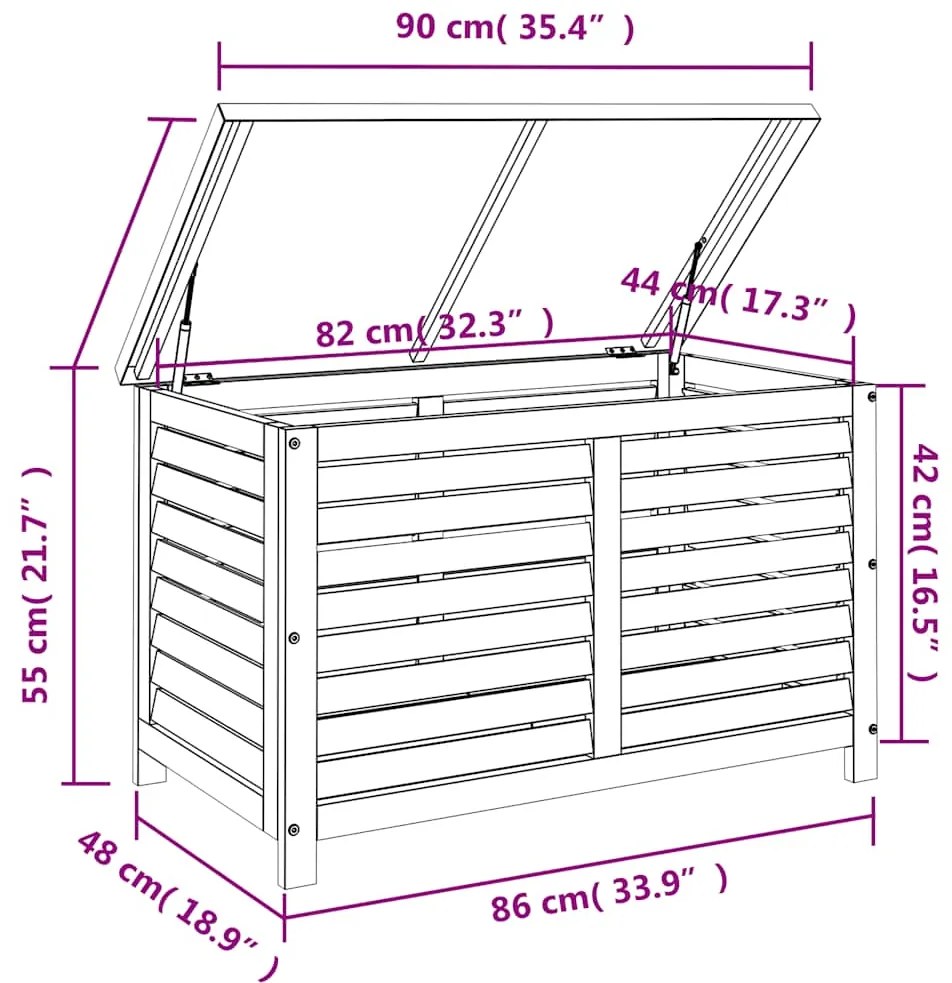 Caixa de arrumação para jardim 90x48x55 cm eucalipto maciça