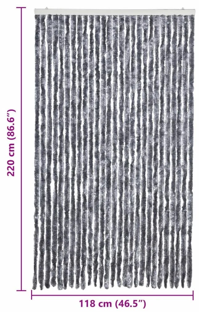 Cortina anti-insetos 118x220 cm chenille prateado