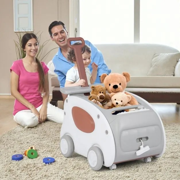 Andador para Bebés Carrinho 2 em 1 para Empurrar e Puxar com Rodas Assento Dobrável e Cinto de Segurança Cinza