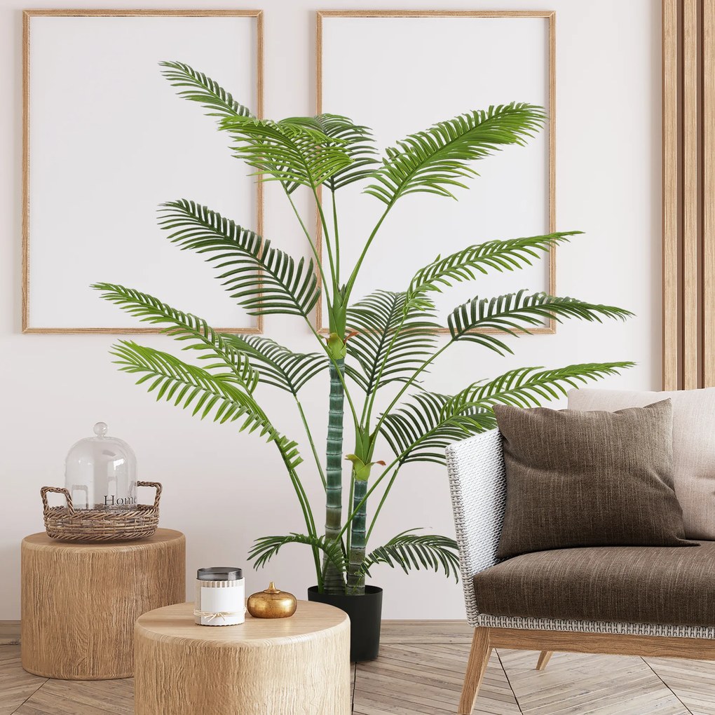 Planta artificial de interior com 170 cm, palmeira artificial com vaso de plástico e acabamento flocado, verde