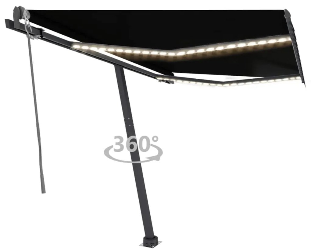 vidaXL Toldo automático com LED e sensor de vento 300x250 cm antracite