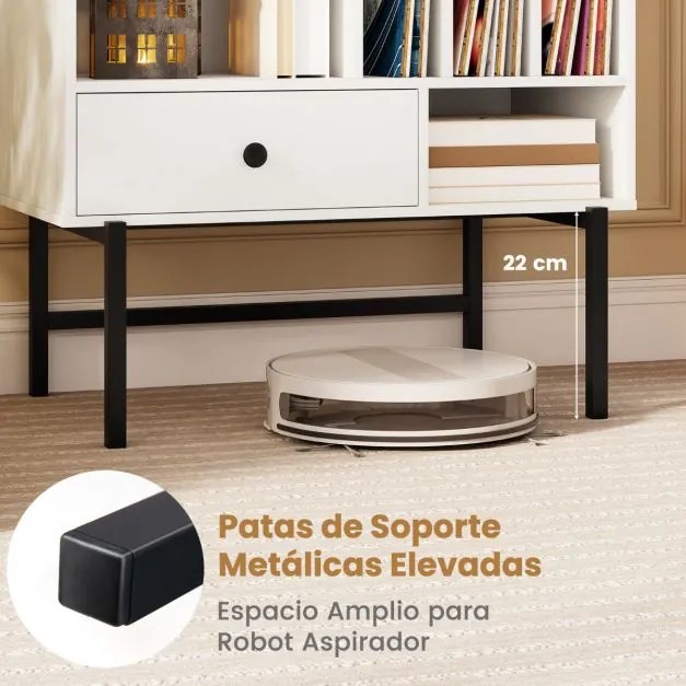 Suporte grande para gira-discos e discos de vinil de meados do século com compartimentos abertos para álbuns Branco