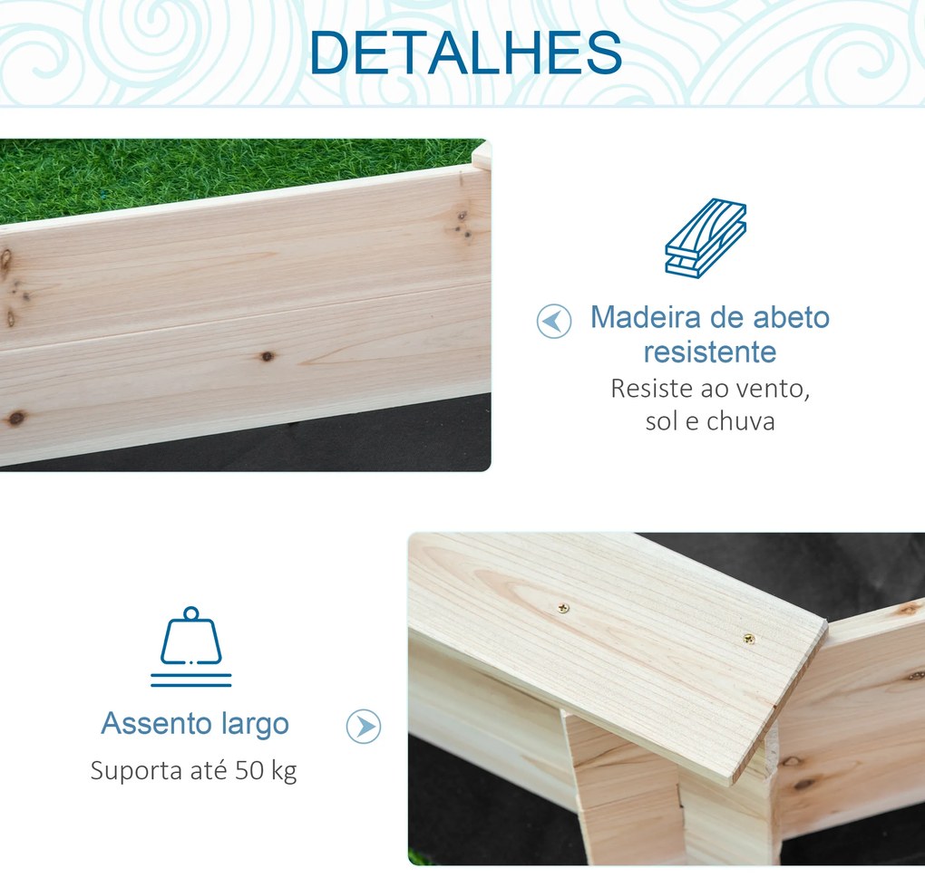 Caixa de Areia de Madeira para Crianças Caixa de Areia Infantil com Cobertura de Poliéster 140x140x21,5 cm Madeira e Azul