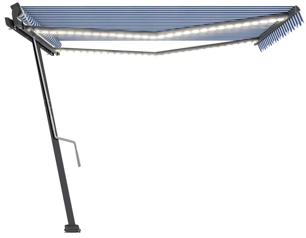 Toldo retrátil manual com LED 400x300 cm azul e branco