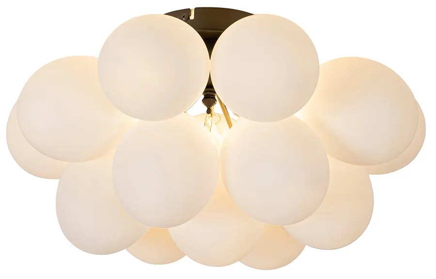 Candeeiro de teto Art Deco preto com vidro opalino 4 luzes - Uvas