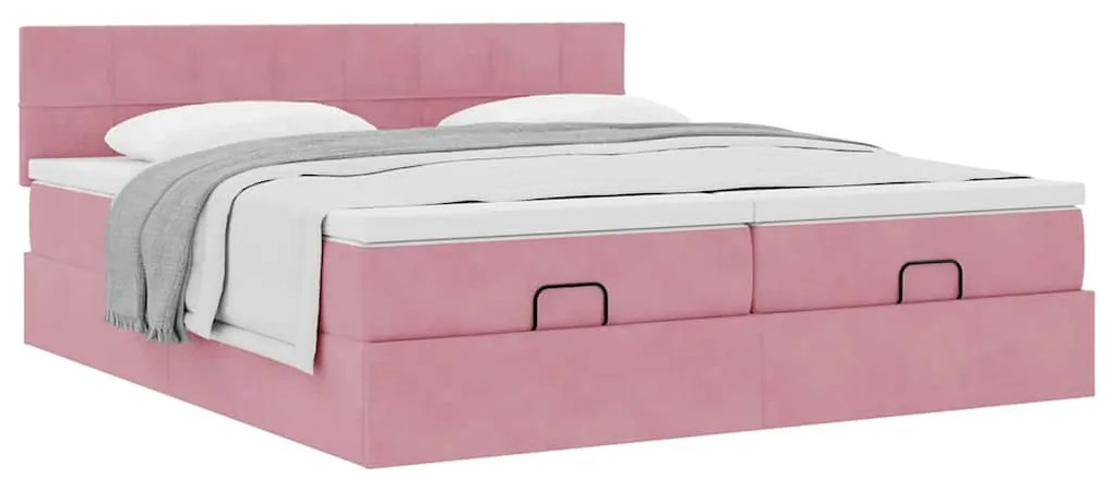 Estrutura de cama otomana com colchões 180x200 cm veludo rosa