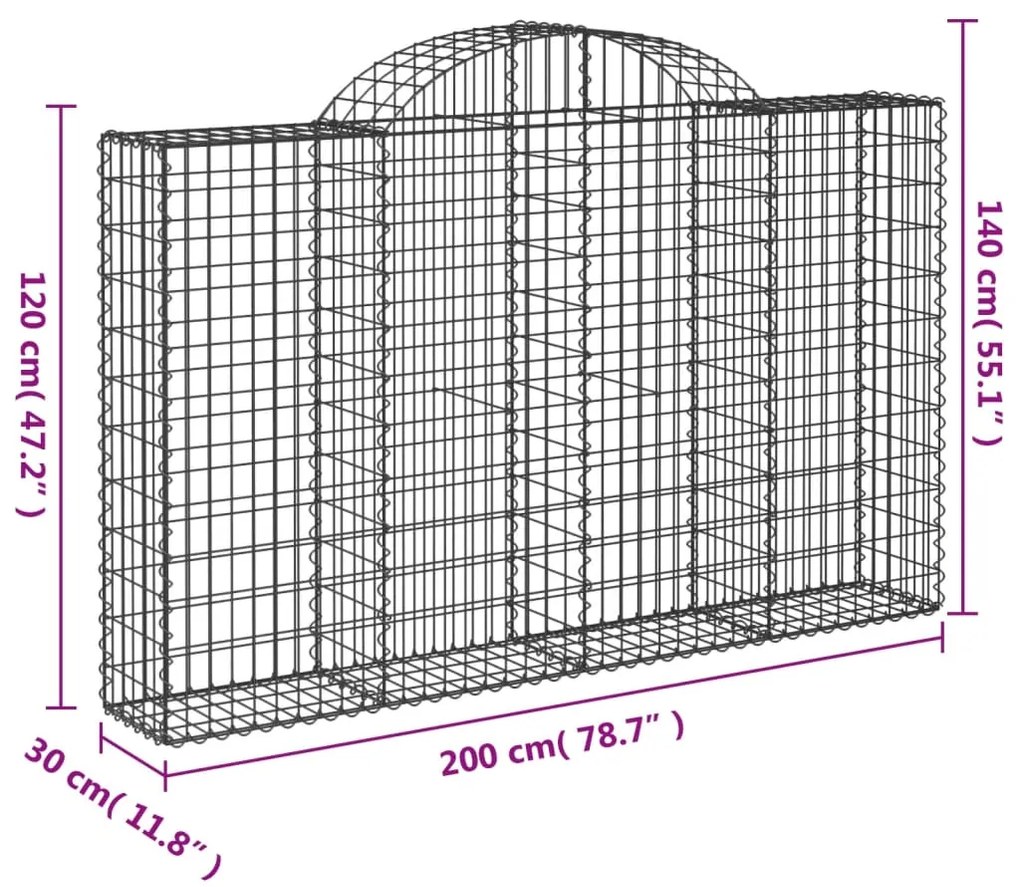 Cestos gabião arqueados 2pcs 200x30x120/140cm ferro galvanizado
