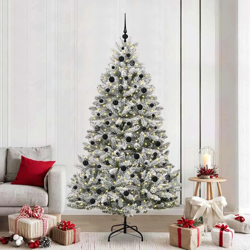 vidaXL Árvore de Natal Artificial Verde e Branco 210 cm PVC e Metal