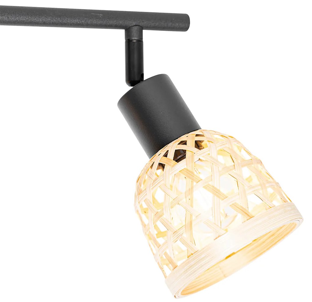 Projetores Orientais Pretos com Bambu 3 Luzes - Rayan