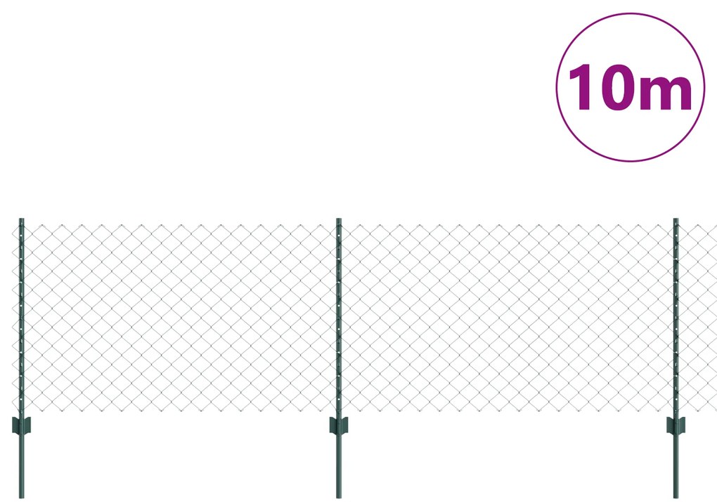 Cerca de Cadeia com 10 Postes em U Verde 0.8x10 m Aço