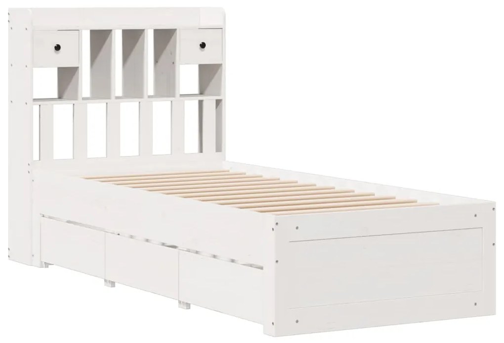 Cama com estante sem colchão 90x190 cm pinho maciço branco