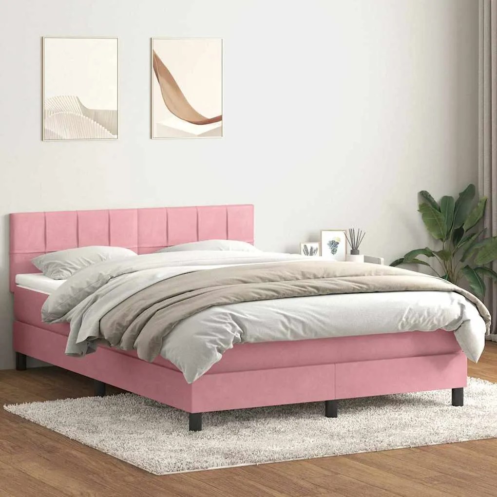 vidaXL Cama com molas/colchão 160x220 cm veludo rosa