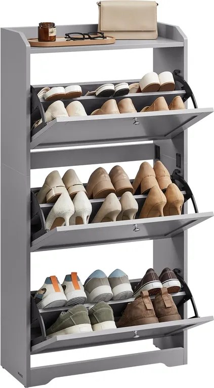 Sapateira com 3 portas, com capacidade para 12 a 20 pares de sapatos 24 x 60 x 121,2 cm, Cinzenta
