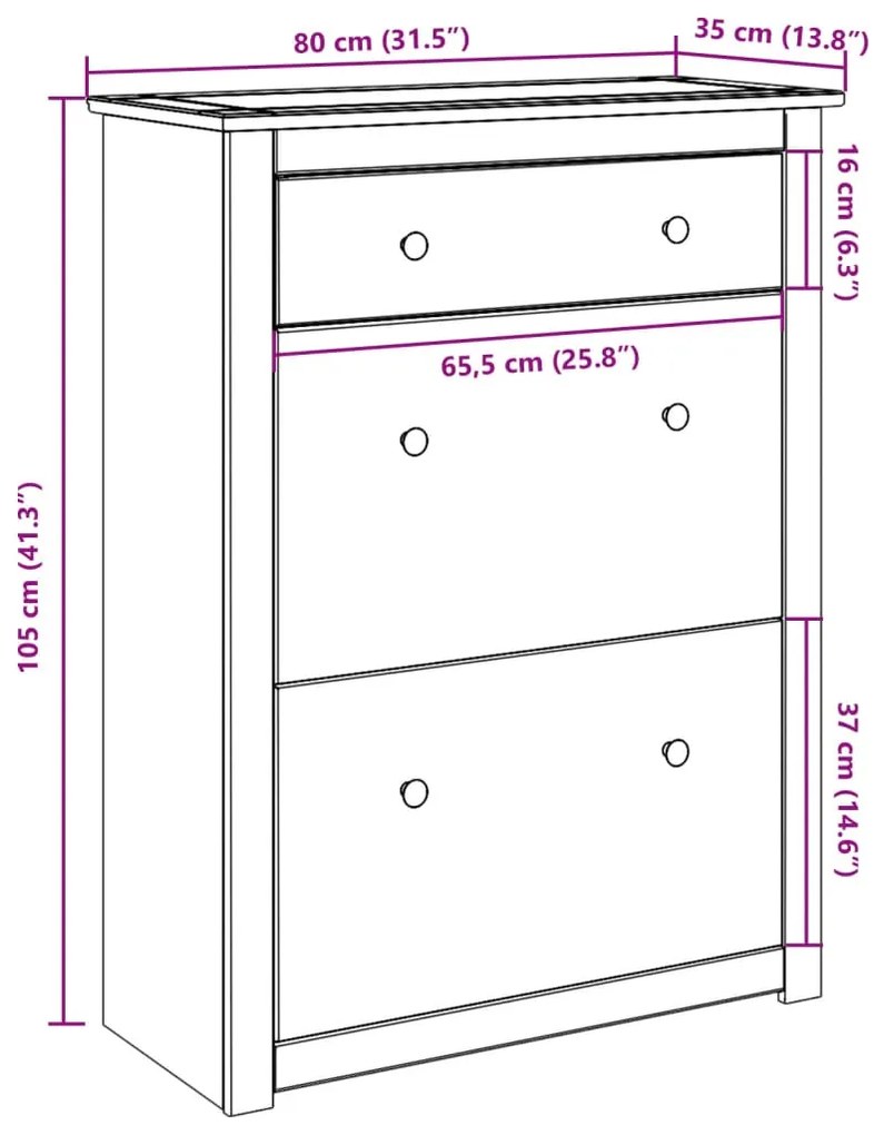 Sapateira Panama 80x35x105 cm madeira de pinho maciça